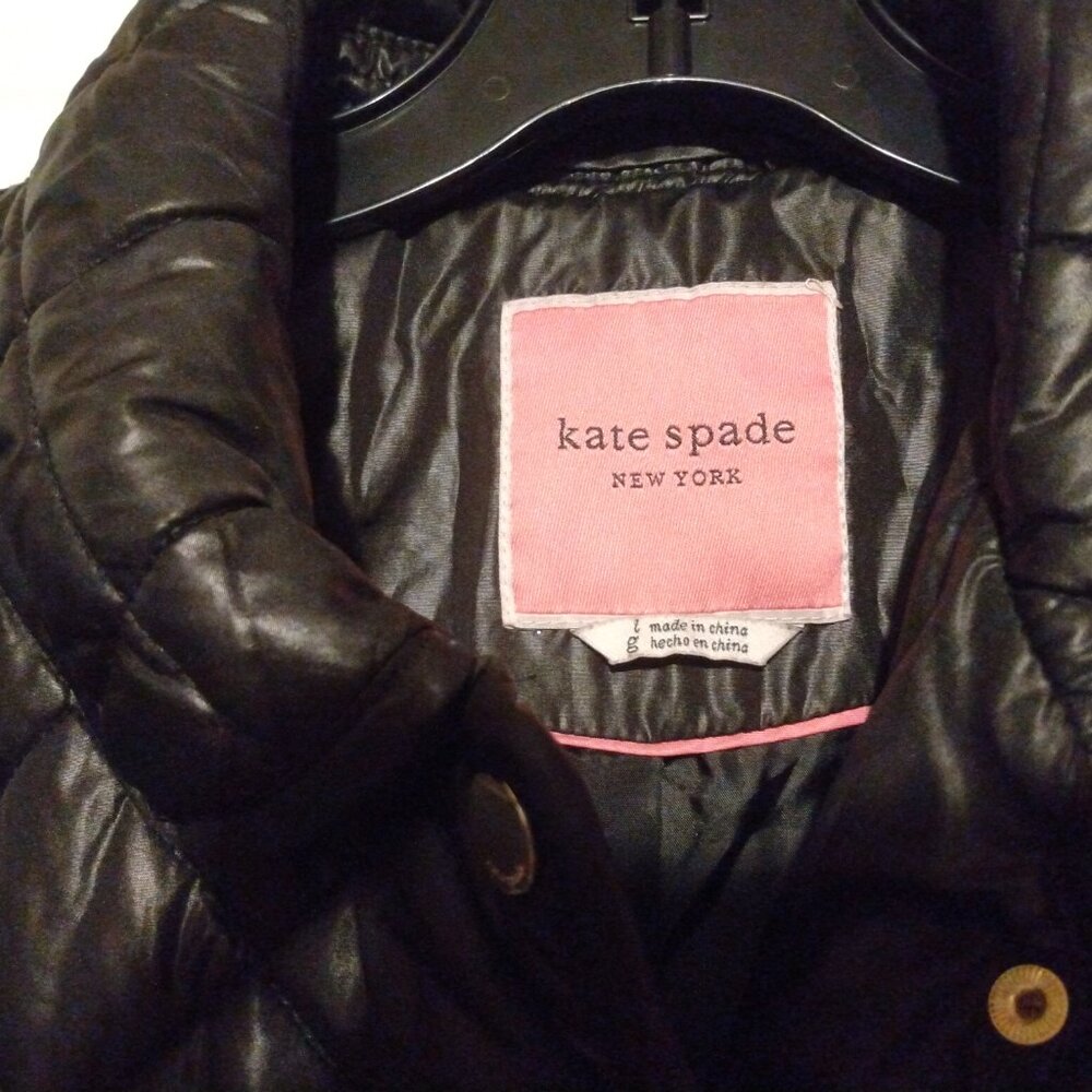 Kate Spade Black Diamond Quilted Coat L Old Money Equestrian Quiet Luxury Preppy - Picture 3 of 9